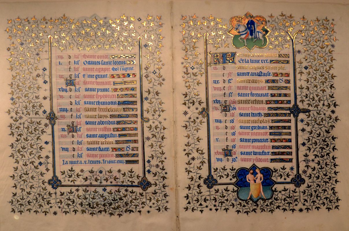 New York Cloisters 40 013 The Treasury - The Belles Heures of Jean de France, Duc de Berry - Calendar Page For May and Gemini - France 1405-1409